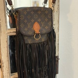 Upcycled  Louis Vuitton crossbody with fringe